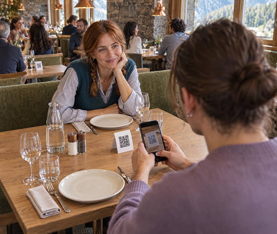 Customer viewing the digital menu via QR code at the table