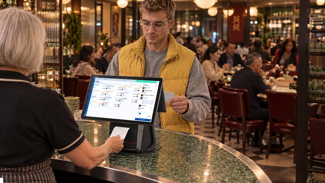 Caja Qromo emitiendo el ticket electrónico en la barra de un local